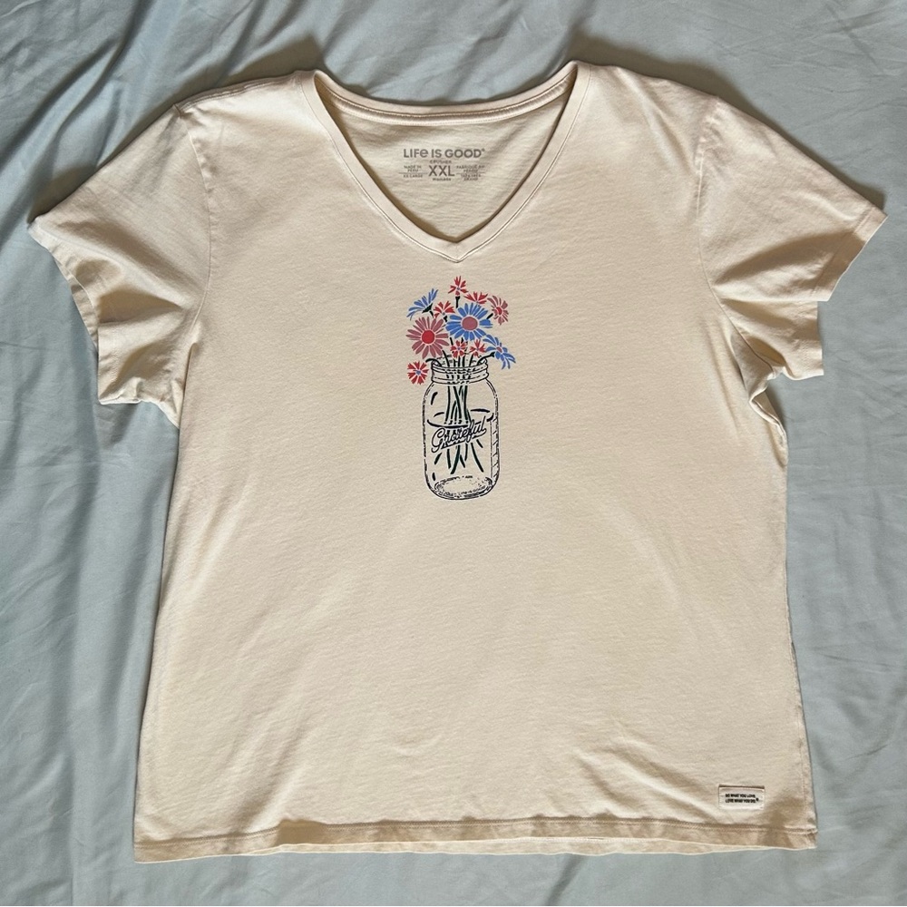 Life Is Good - Grateful Fall Jar Short Sleeve  Crusher Vee XXL Putty White VGUC